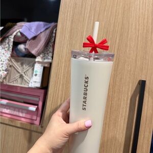 Starbucks Ivory Tumbler with Scarlet Bow Straw
